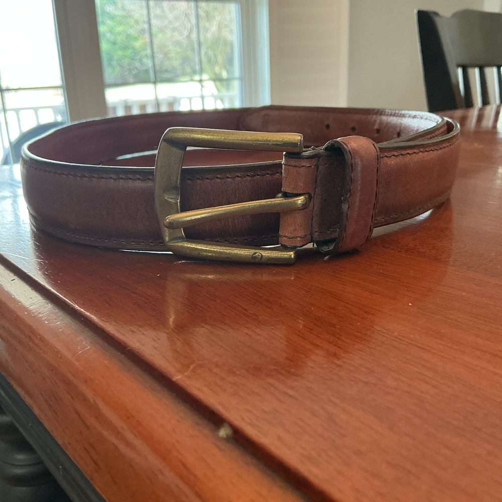 DUCK HEAD Mens Brown Leather Solid Brass Buckle Belt Size 42/105